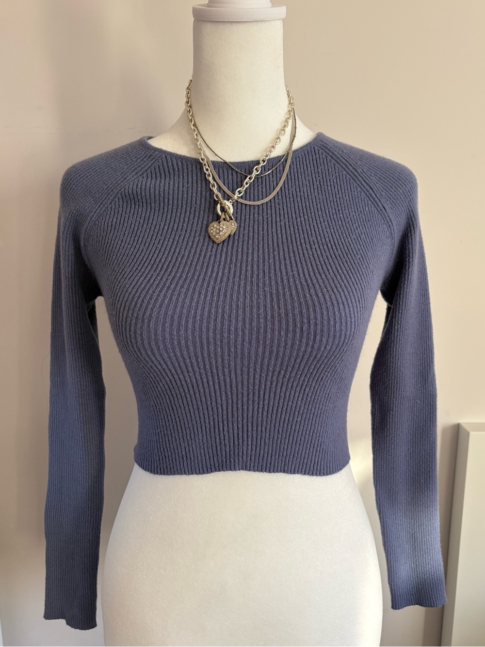 La Hearts Ribbed Cropped Knit Top in Periwinkle
